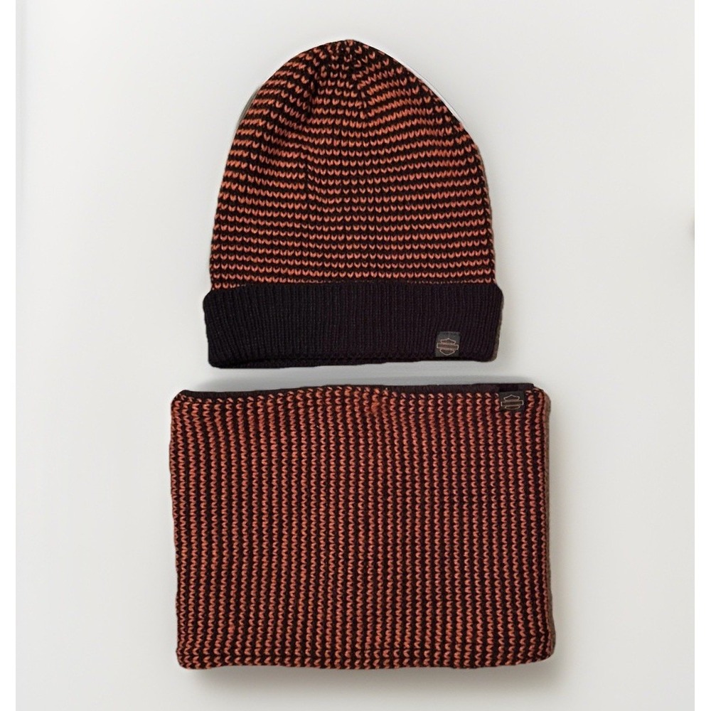 Harley-Davidson Motorcycles Beanie Winter‎ Hat Orange Black OS Hat & Gaiter B&S